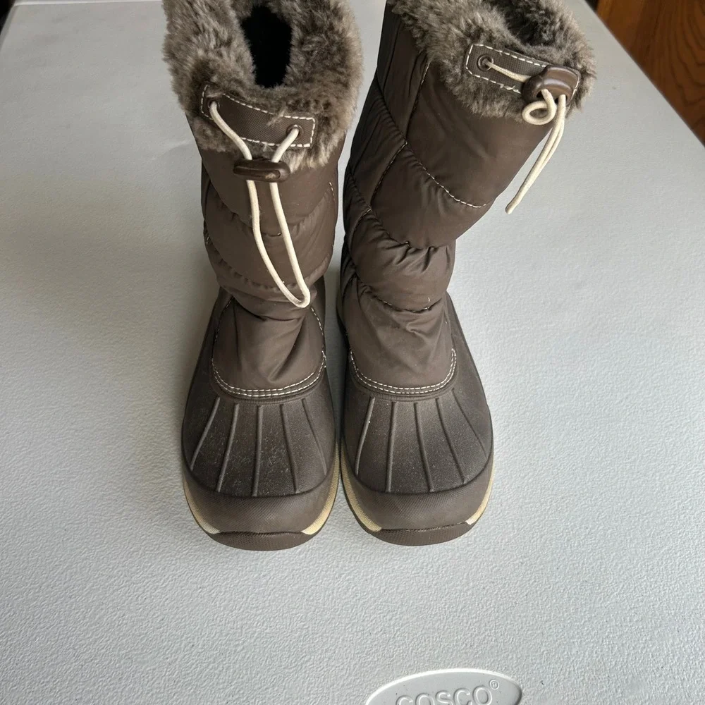 L.L.‎ Bean Girls Quilted Faux Fur Trim Winter Snow Boots Brown Size 2